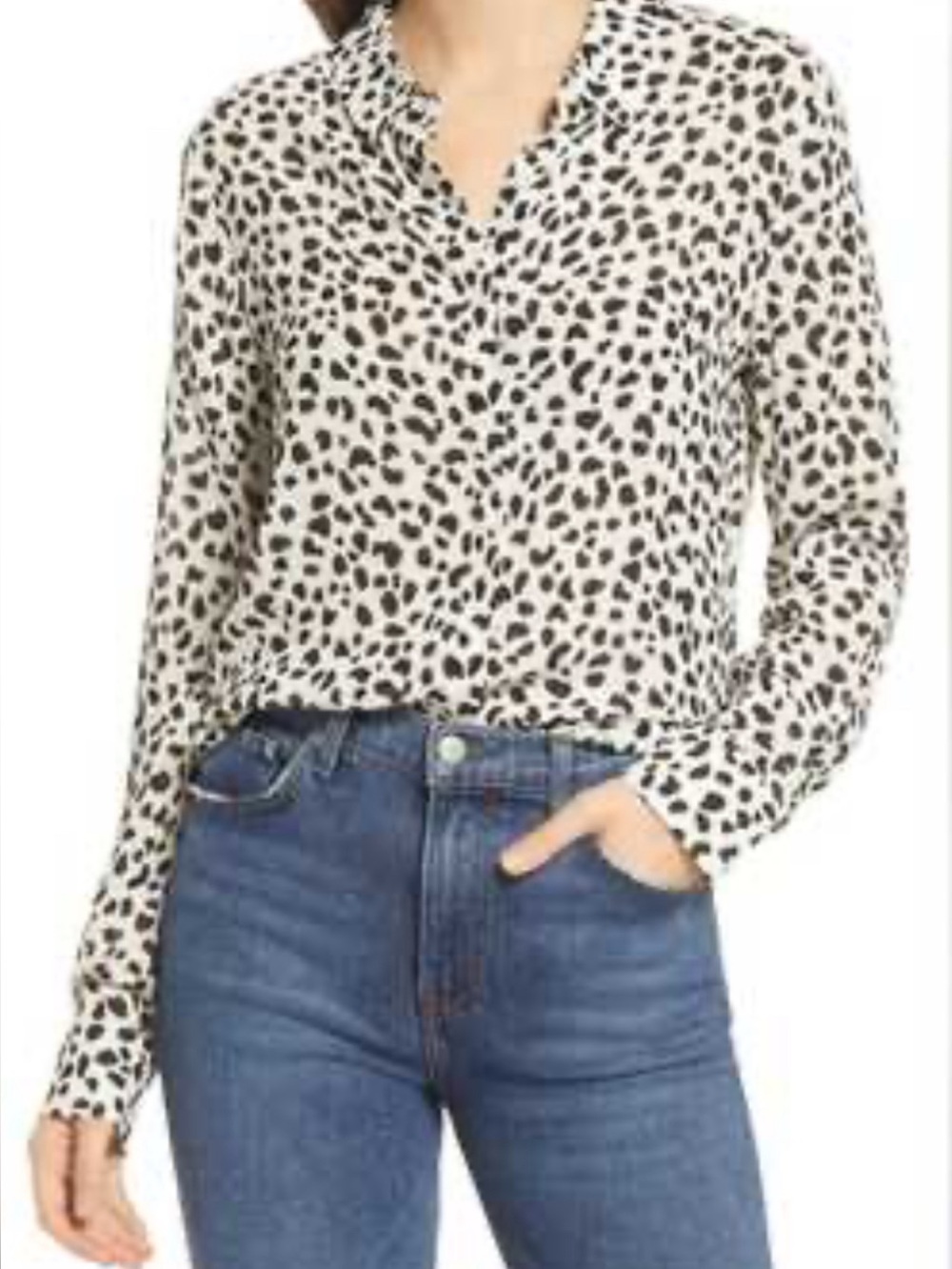 Reformation Viscose Long-Sleeve Leopard Print Blouse in Size Small D53